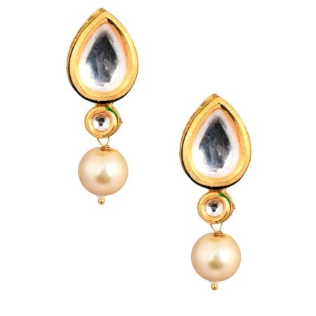 Kundan Polki Teardrop Pearl Drop Earrings Pair